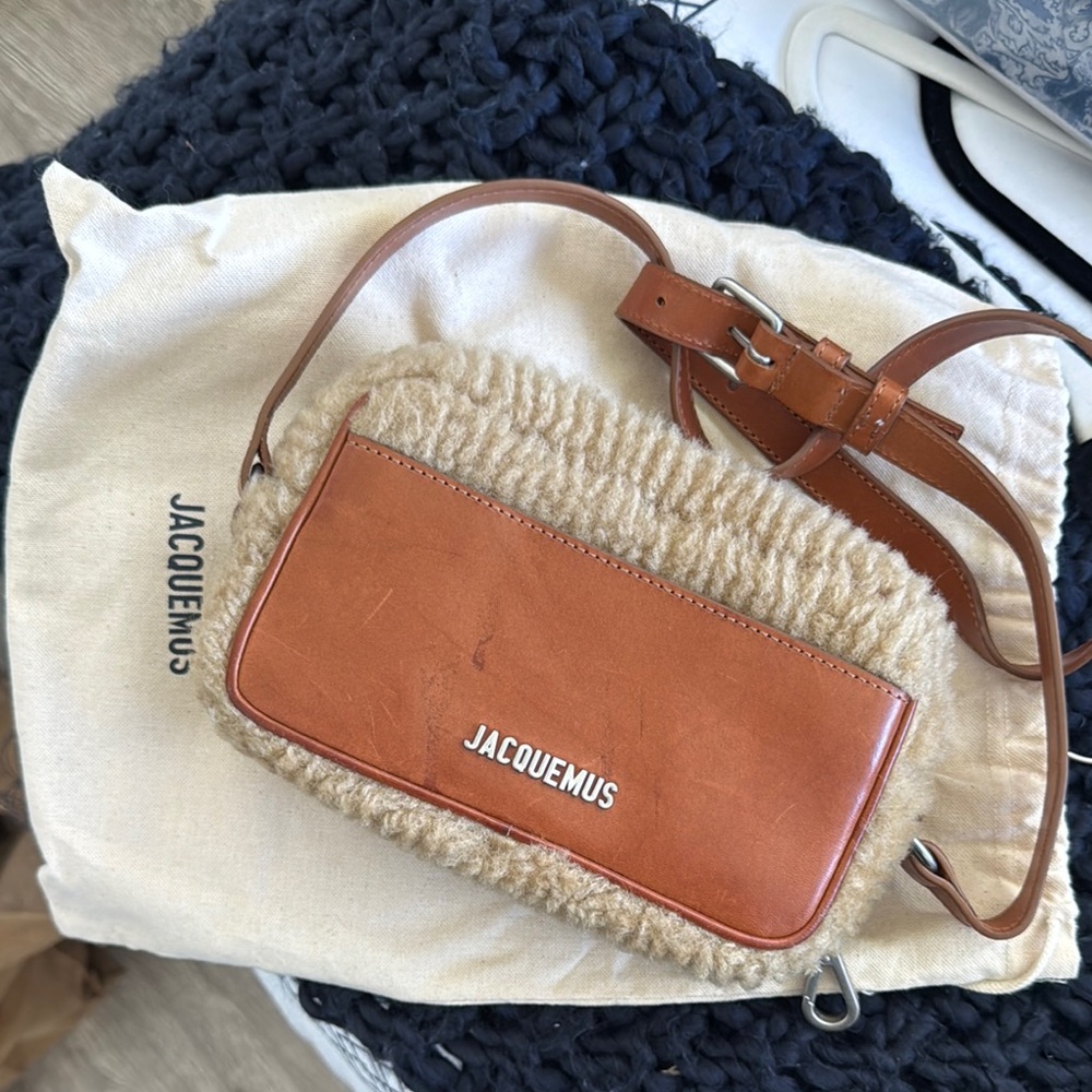 Jacquemus Brown Leather and Shearling Crossbody Bag